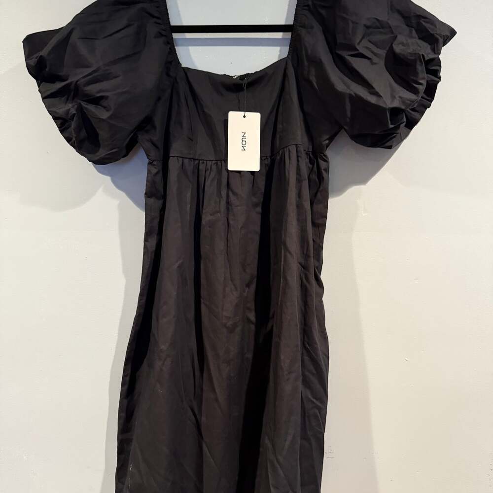 Black Smocked Cotton A-Line Dress